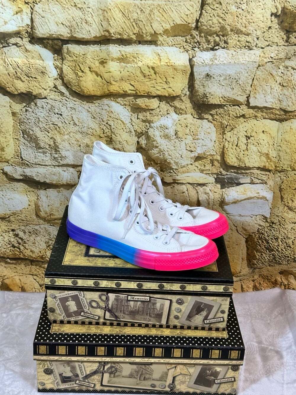 Converse Chuck Taylor All Star High White Racer Pink Gnarly Blue 164822F